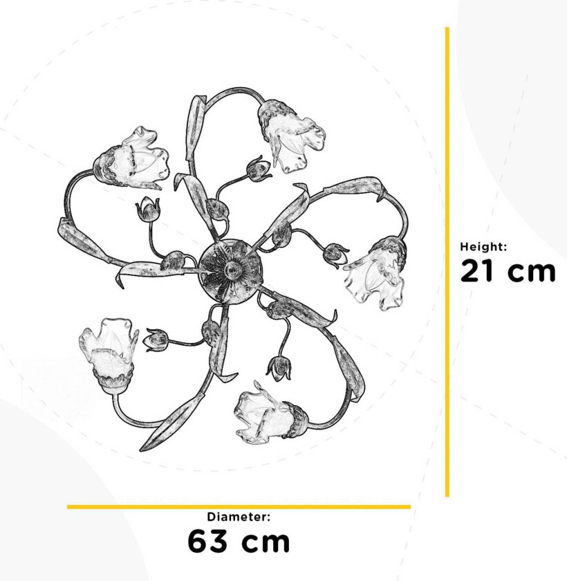 Arianna taklampe, bronsefarget, 5 lyskilder, jern, glass