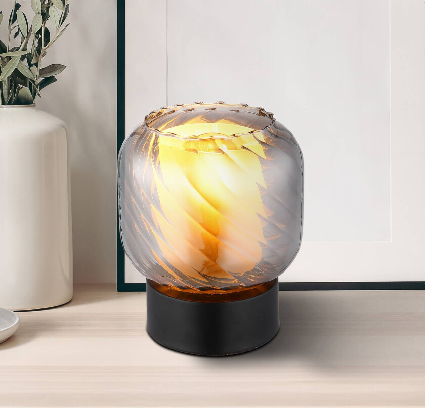 Bordlampe Xia, høyde 17 cm, røykgrå, glass