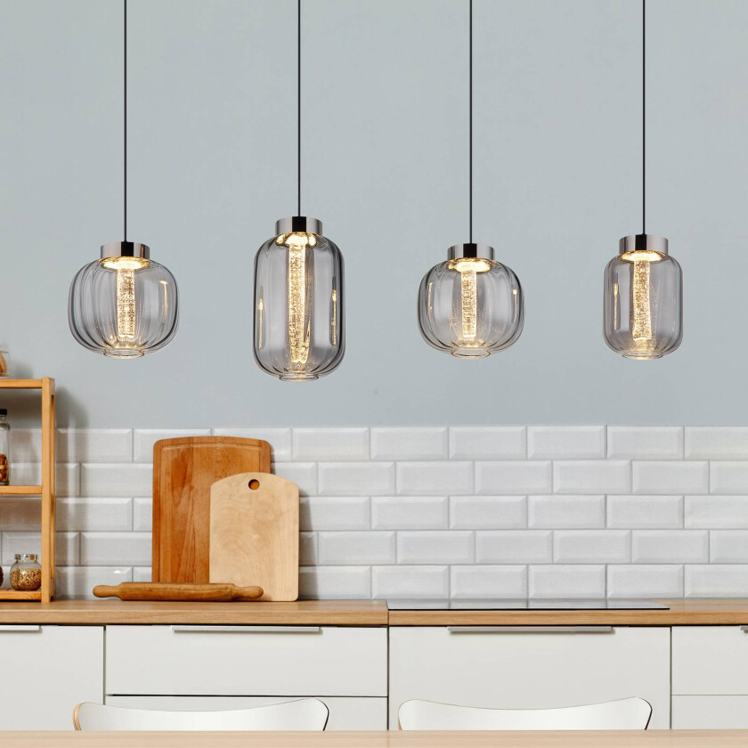 Fluoro LED-hengelampe, røykgrå, lengde 120 cm, 4 lyskilder.