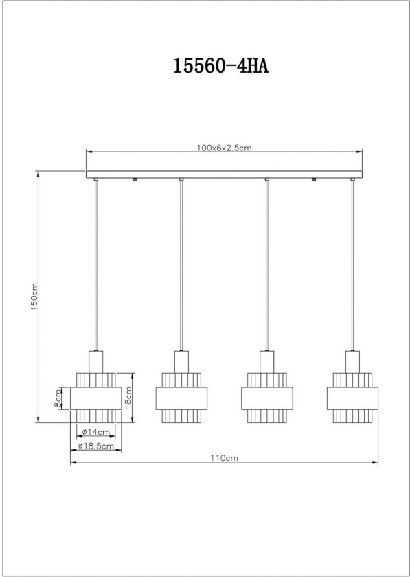 Milley hengelampe, lengde 110 cm, bronsefarget, 4 lyskilder
