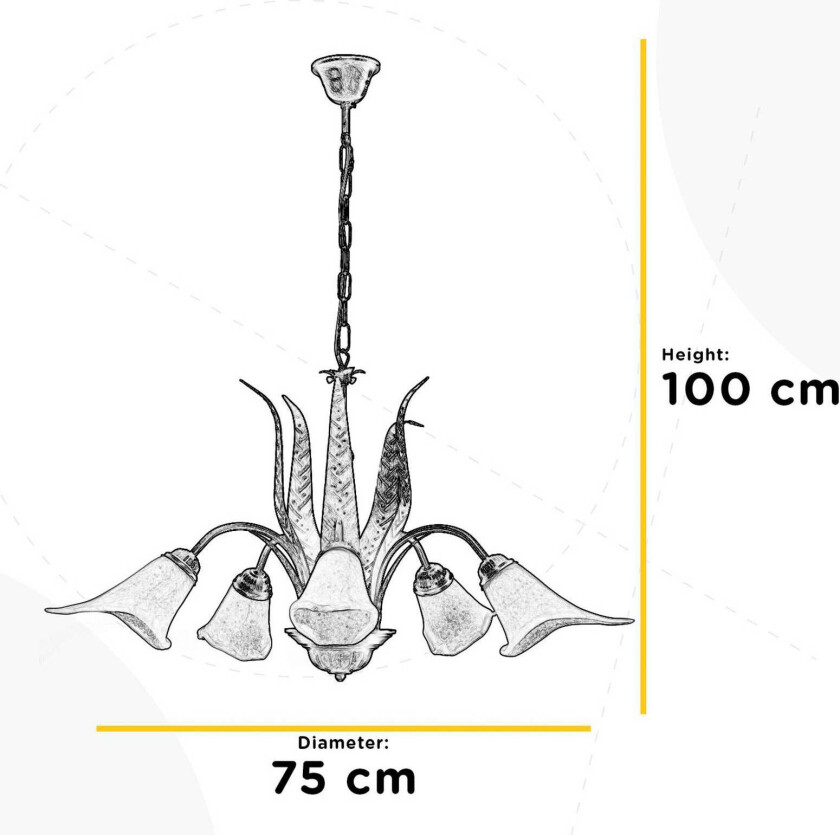 Alga hengelampe, 5 lyskilder, jern, glass, florentinsk