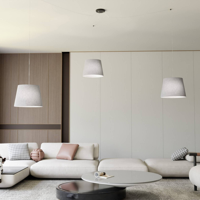 Ascot pendellampe, grå, stoff, 3 lyskilder, desentralisert