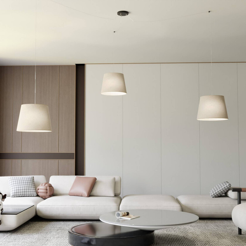 Ascot pendellampe, beige, stoff, 3 lyskilder, desentralisert