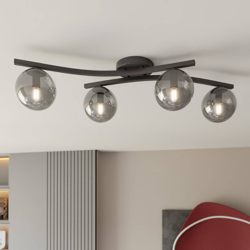 OPUS taklampe, lengde 84 cm, røykgrå/svart, 4 lyskilder.