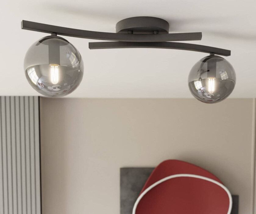 OPUS taklampe, lengde 60 cm, røykgrå/svart, 2 lyskilder.