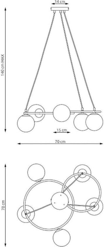 Libra stuelampe, røykgrå/svart, Ø 70 cm, 5 lyskilder.