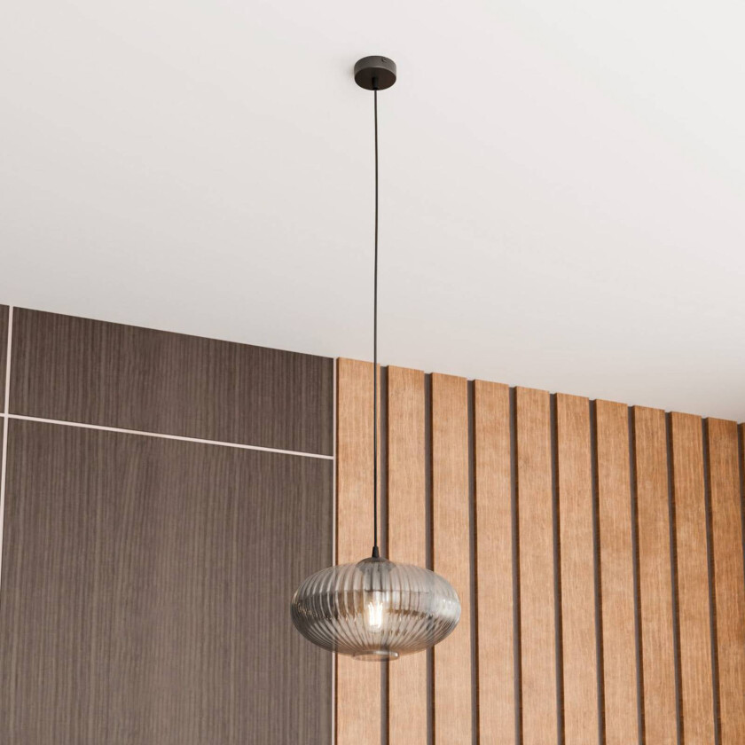 Spisebordslampe Coco, Ø 30 cm, svart/røykgrå, glass