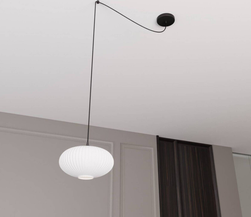 Hengelampe Origo, Ø 30 cm, opal/svart, desentralisert, glass