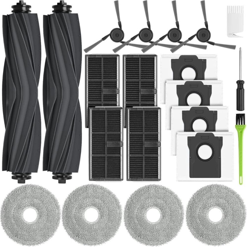 INF Dreame X40 Ultra komplett erstatningssett, 2 hovedbørster, 4 støvposer, 4 filtre, 4 moppeputer, 4 sidebørster