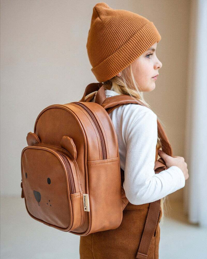 Vegan Leather Ryggsekk Beary Excited, Brun - Ryggsekker - PU