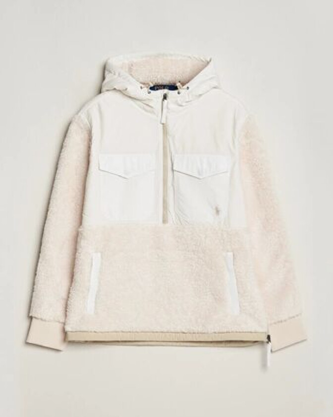 Polo Ralph Lauren Curly Sherpa/Nylon Half Zip Hoodie Cream Multi