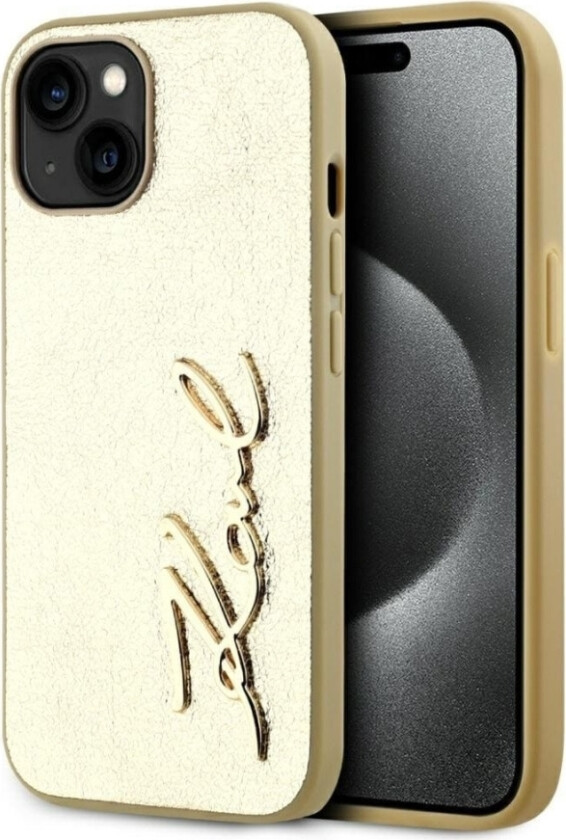 Wrinkled Pu Signature Logo Dklas Telefonui Apple Iphone 15 Aukso Spalvos