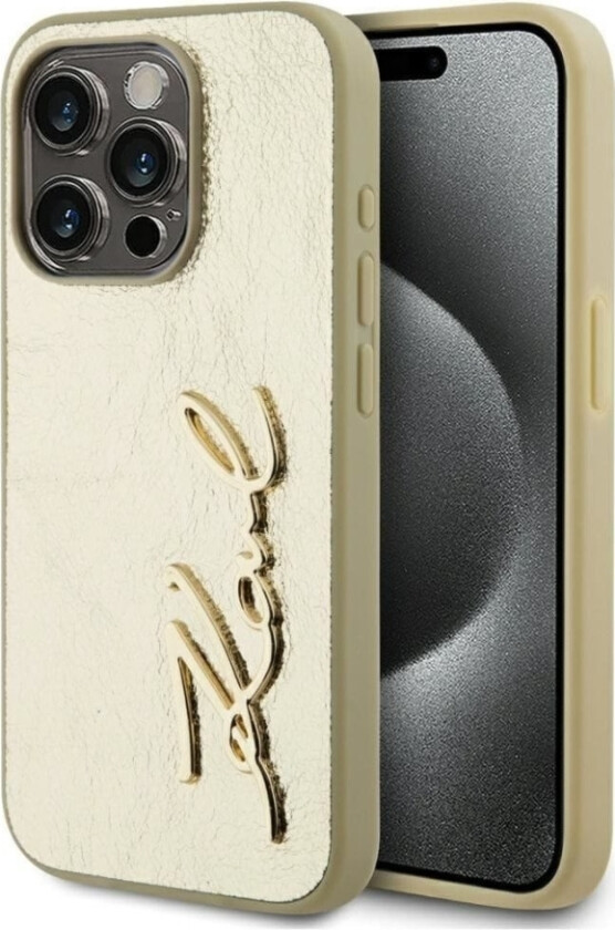 Wrinkled Pu Signature Logo Dklas Telefonui Apple Iphone 15 Pro Aukso Spalvos