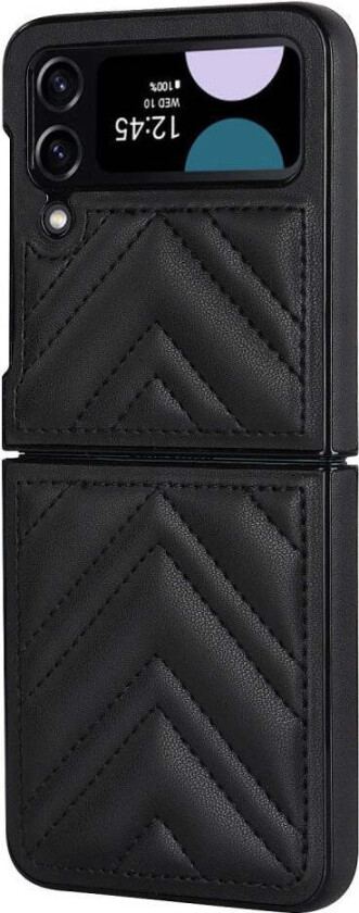 Samsung Galaxy Z Flip4 (5G) Deksel i Kunstskinn med V-Design - Svart