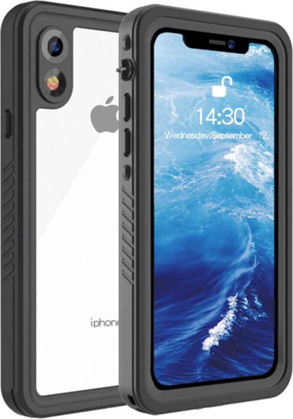 iPhone XR - Vanntett Hybrid Deksel m. Innebygd Skjermbeskytterfilm - Gjennomsiktig / Svart