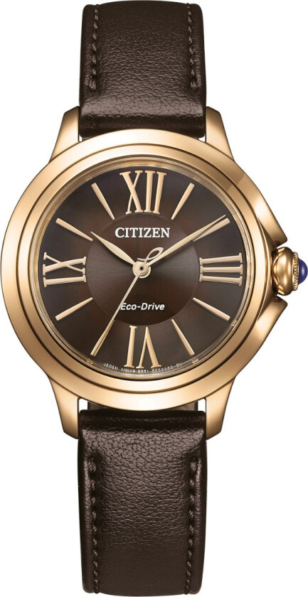 Eco-Drive Womens EM1163-09X - Kvarts - Rosegull - Dameklokker - Skinn - Safir