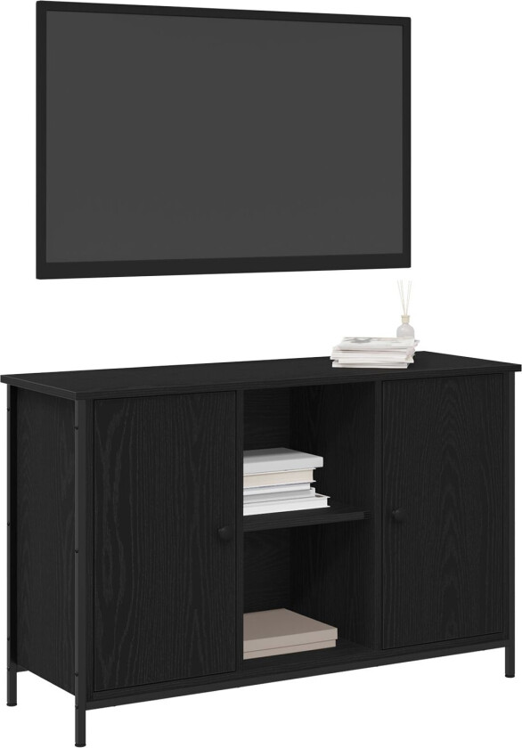 TV-skap Svart eik 101x35x65 cm Konstruert tre og stål