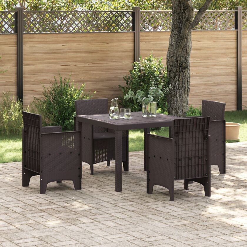 5 Delt Hage Spisebordsett Brun Poly Rattan