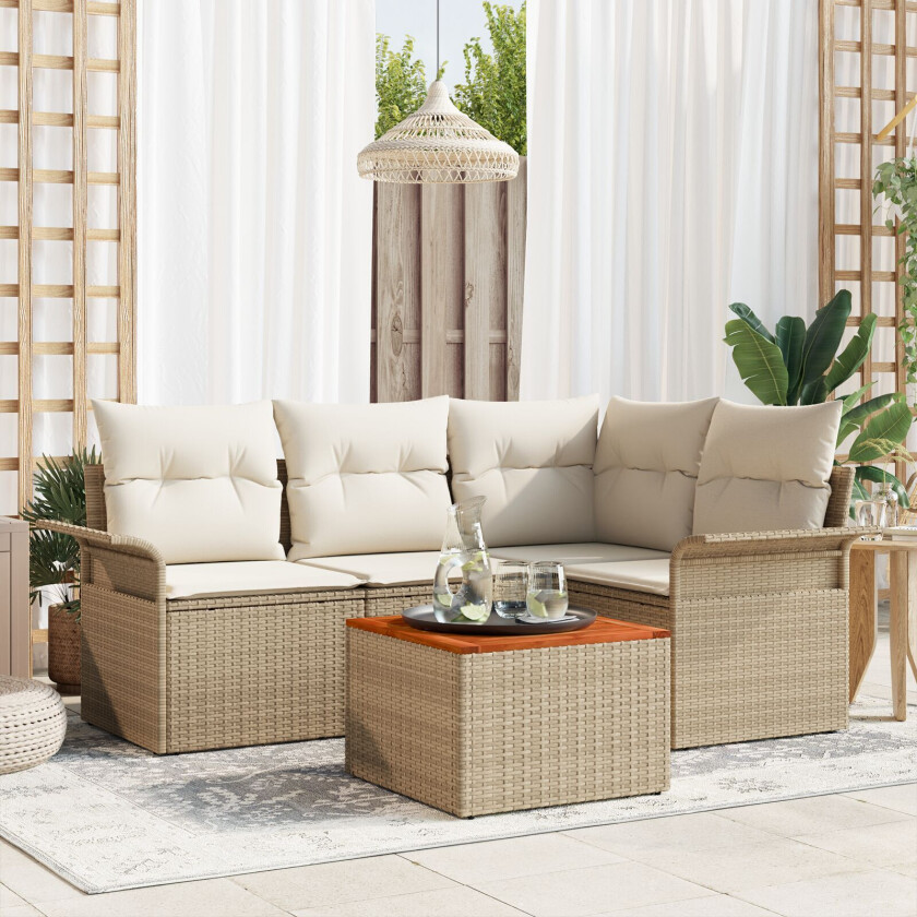 5-delt hagesofa sett med puter Beige Poly Rottin Akasietre