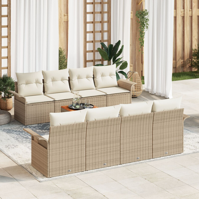 9-delt hagesofa sett med puter Beige Poly Rattan Akacia