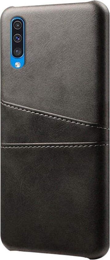 Samsung Galaxy A30s / A50 Kunstskinnbelagt Plast Deksel med Kortholder - Svart