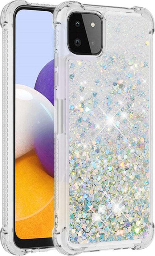 Samsung Galaxy A22 (5G) Fleksibelt Plast Deksel m. Flytende Glitter - Sølv