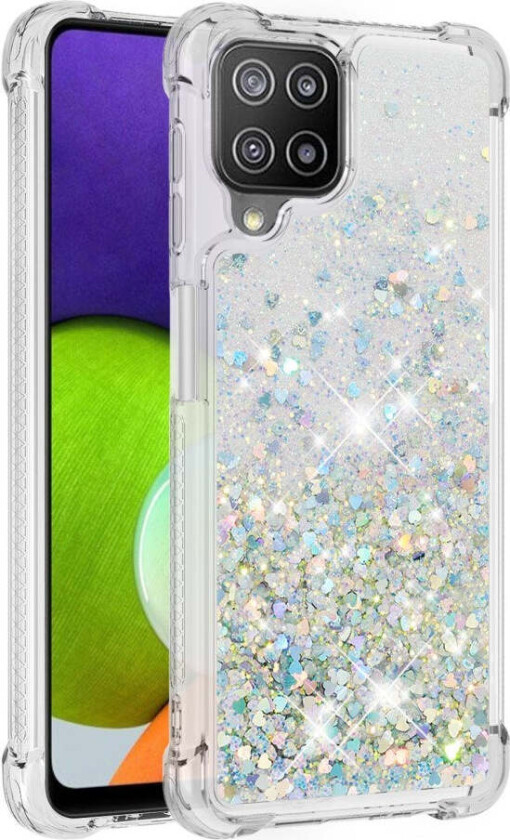 Samsung Galaxy A22 (4G) Fleksibelt Plast Deksel m. Flytende Glitter - Sølv