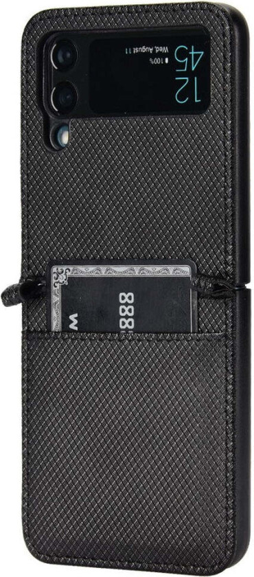 Samsung Galaxy Z Flip3 (5G) Kunstskinn Deksel m. Kortholder - Svart