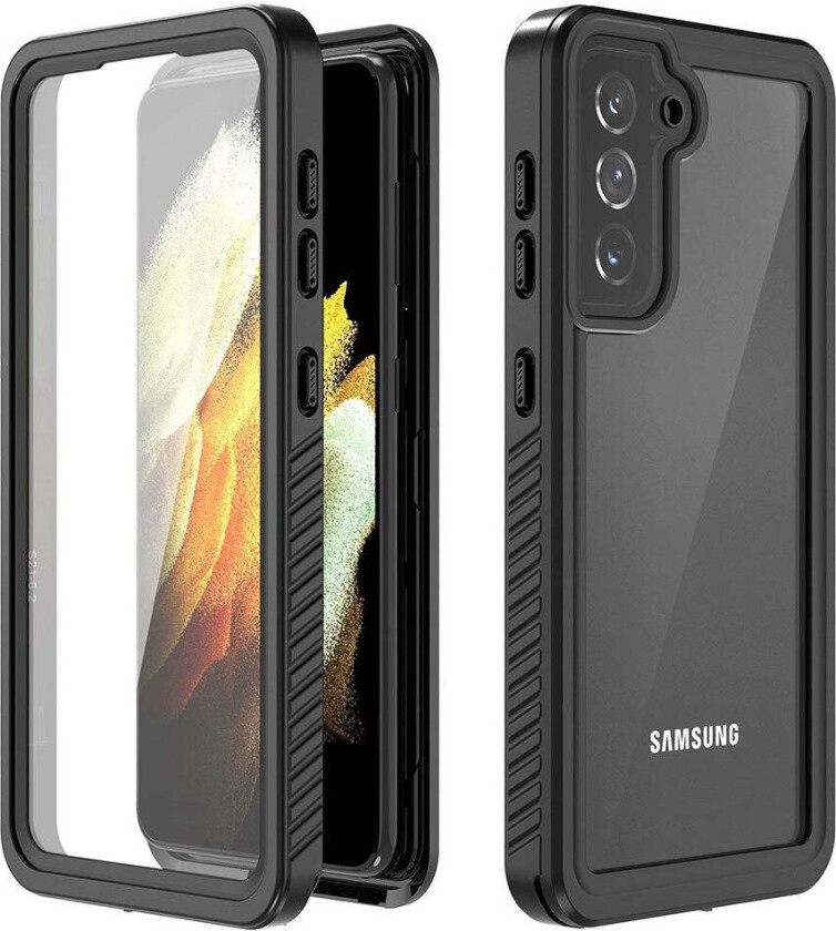 Samsung Galaxy S21 - Vanntett Hybrid Deksel m. Innebygd Skjermbeskytterfilm - Gjennomsiktig / Svart