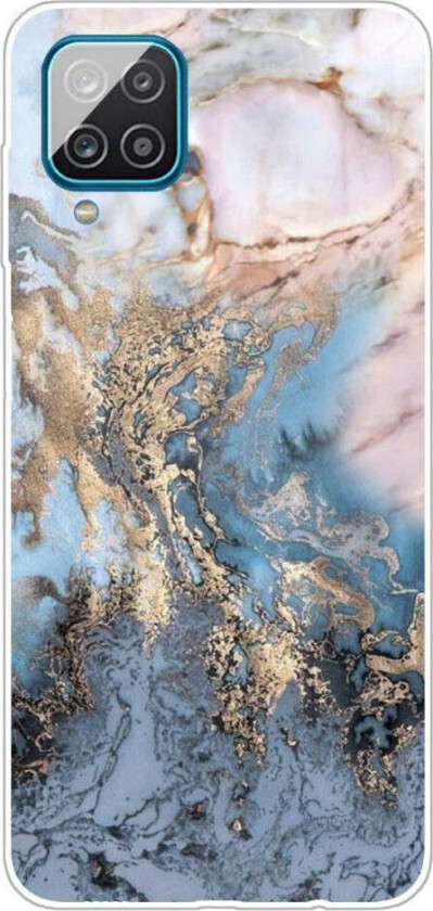 Samsung Galaxy A12 Fleksibelt Plast Deksel m. Marmor Mønster - Blå / Gull
