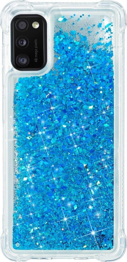Samsung Galaxy A41 Fleksibelt Plast Deksel m. Flytende Glitter - Blå