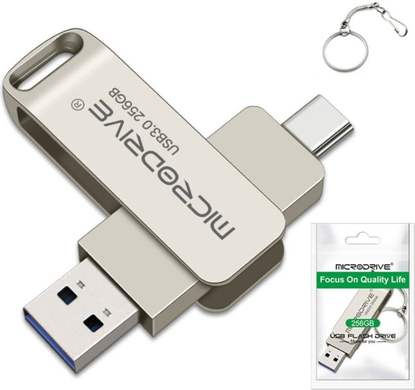 MICRODRIVE 256 GB USB-minnepinne 2in1 USB-A+USB-C Flash-stasjon