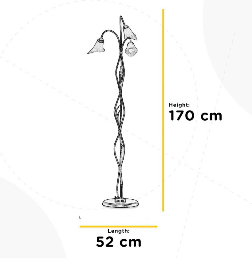 Gulvlampe Alga, 3 lyskilder, jern, glass, florentinsk