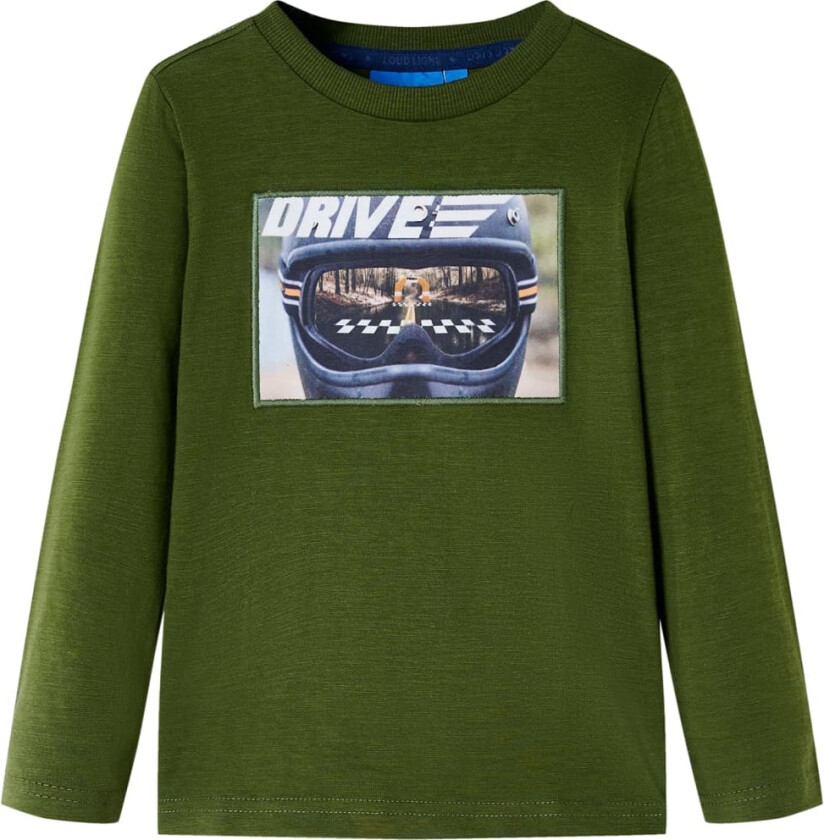 T-skjorte for barn med lange ermer mørkekaki 128