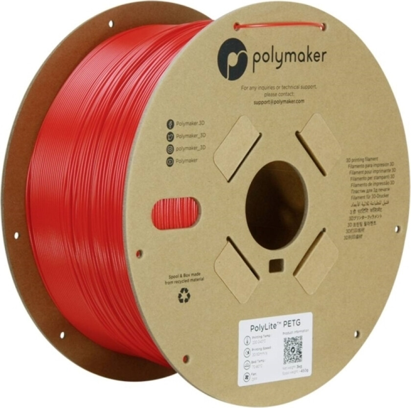 Polymaker Pb01048 Filament Petg Varmebestandig, Høj Grad Af Trækstyrke 1.75 Mm 3000 G Rød Polylite™ 1 Stk