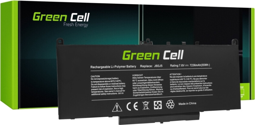 Green Cell - Batteri Til Bærbar Pc (Tilsvarer: Dell J60j5) - Litiumpolymer - 4-Cellers - 5800 Mah - Svart - For Dell Latitude E7270, E7470