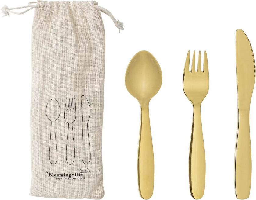 Mini barnebestikk 3 deler Gull