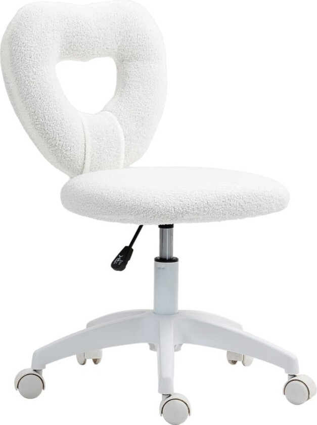 Skrivebordsstol, kontorstol, svingbar hjemmekontorstol med hjerteformet ryggstøtte, uten armlen, høydejusterbar teddy fleece sminkebord stol for studi