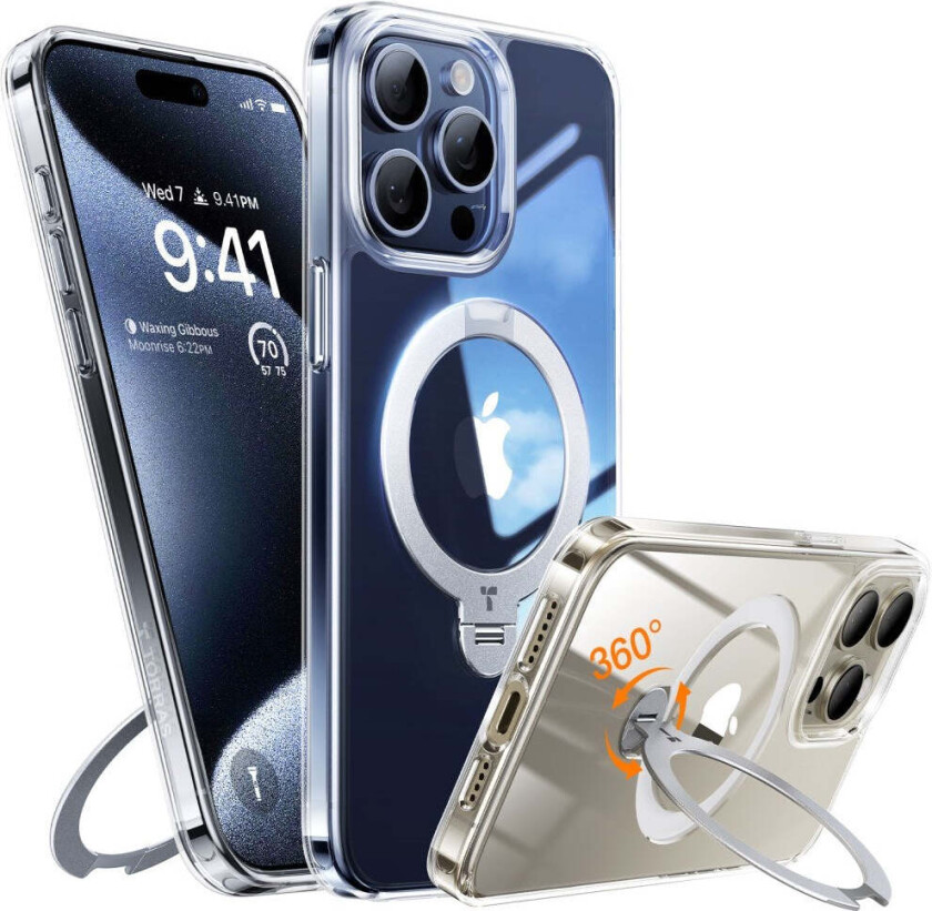 TORRAS iPhone 15 Pro Hybrid Plast Deksel m. Ståfunksjon - MagSafe Kompatibel - Gjennomsiktig