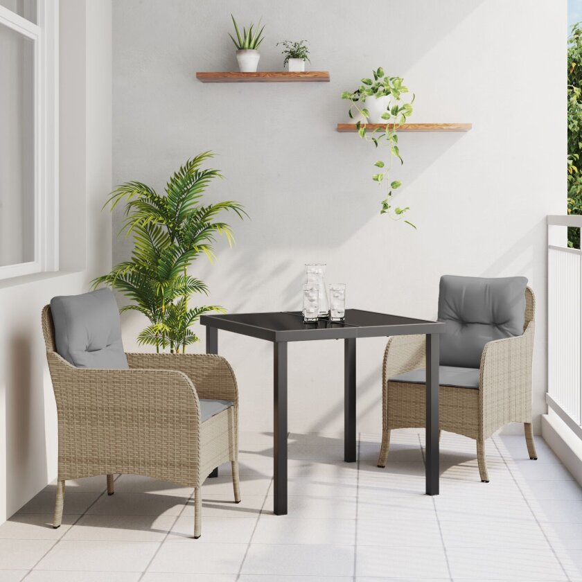 3-delt hage spisestue sett med puter beige poly rotting
