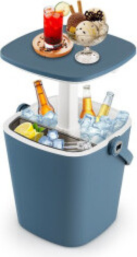 15L Bærbar Cool Bar med løftbar bordplate & Flaskeåpner sidebord kjøleboks blå