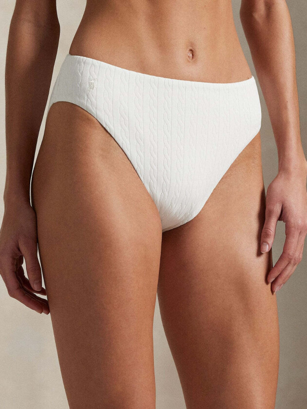 CABLE-KNIT HIGH-RISE BIKINI BOTTOM Hvit, L
