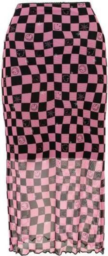 Hell Bunny kort skjørt - Hell Bunny x Smiley Originals Distortion Skirt - XS til 4XL - Damer - svart-rosa