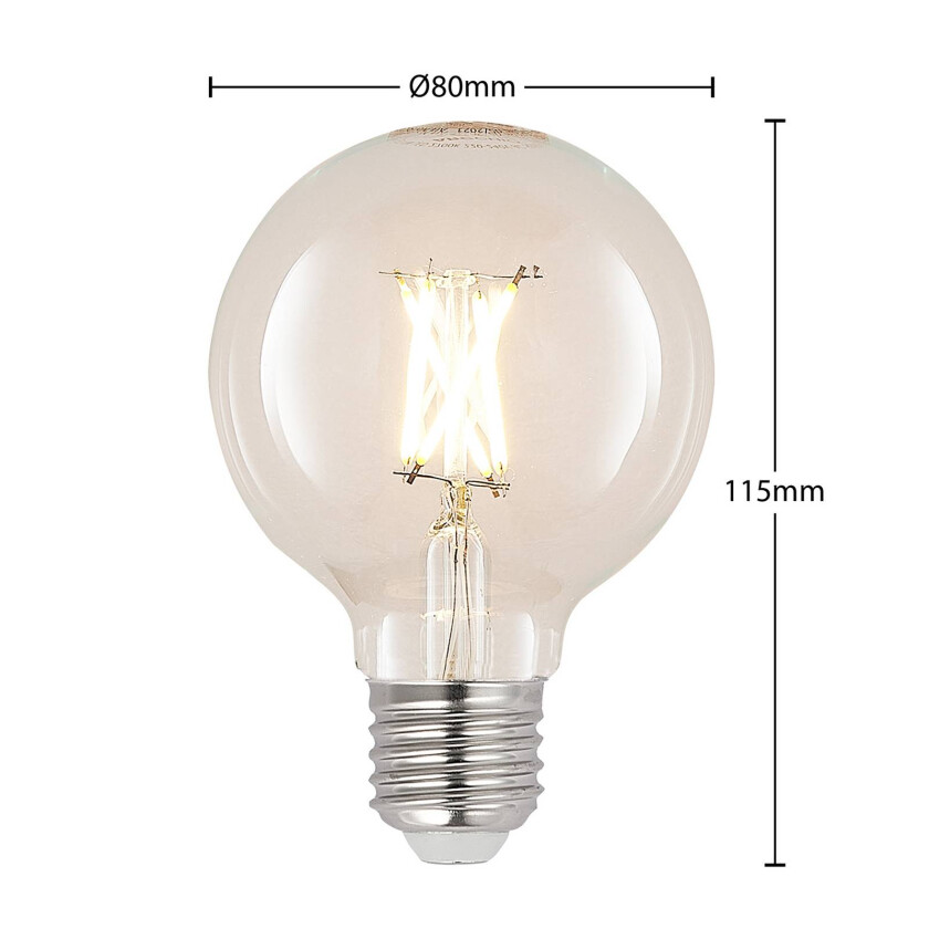 LED-pære E27 4W G80 2 700 K filament, dimbar, klar