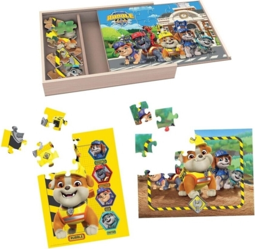 Rubble & Crew Wood Puzzles W. Storage 3 Pack