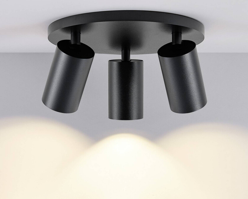 CAN TILT downlight, svart, Ø 25 cm, 3 lyskilder i metall GU10