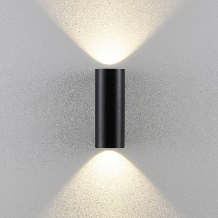 Utendørs vegglampe CAN, svart, 2 lyskilder, Ø 8 cm IP65 metall GU10