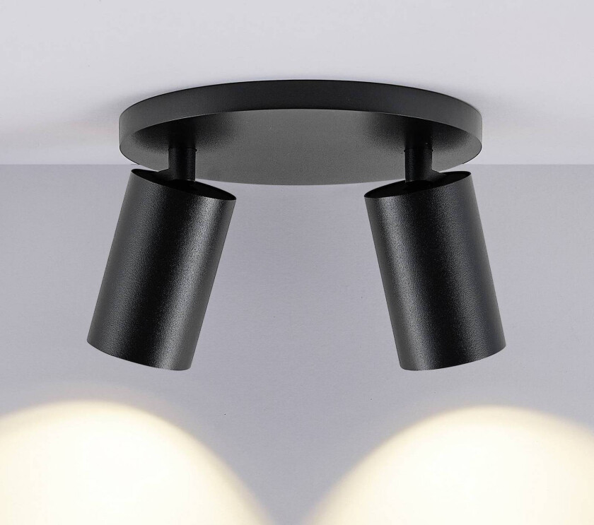 CAN TILT downlight, svart, Ø 20 cm, 2 lyskilder i metall GU10