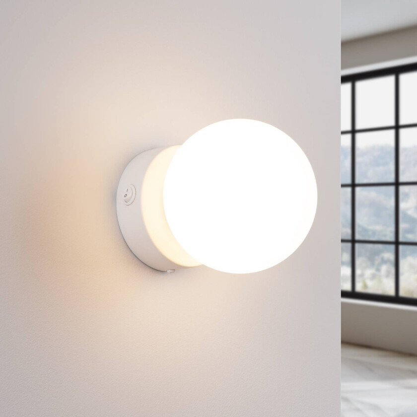 You vegglampe, hvit, Ø 12 cm, stål/glass