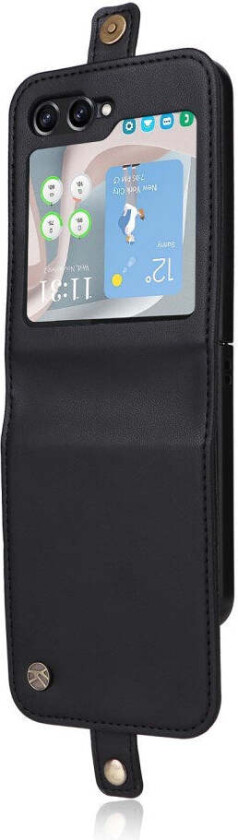 Samsung Galaxy Z Flip6 Flip Deksel i Kunstskinn med Kortholder - Svart